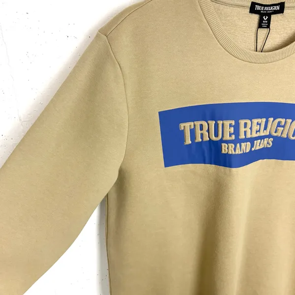 True Religion Embossed Arch Logo Sweatshirt Beige Soft Fleece Lined Size Medium - Image 12