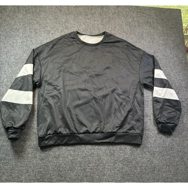 Black Varsity Stripe Crewneck Sweatshirt Women XXL Long Sleeve Casual Pullover - Image 2