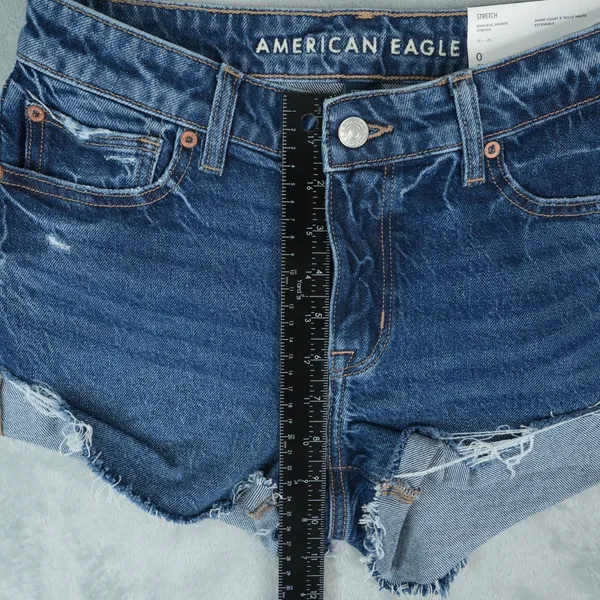 American Eagle Denim Shorts‎ 0 (28x2) High Rise Shortie Stretch Raw Hem Booty - Image 12