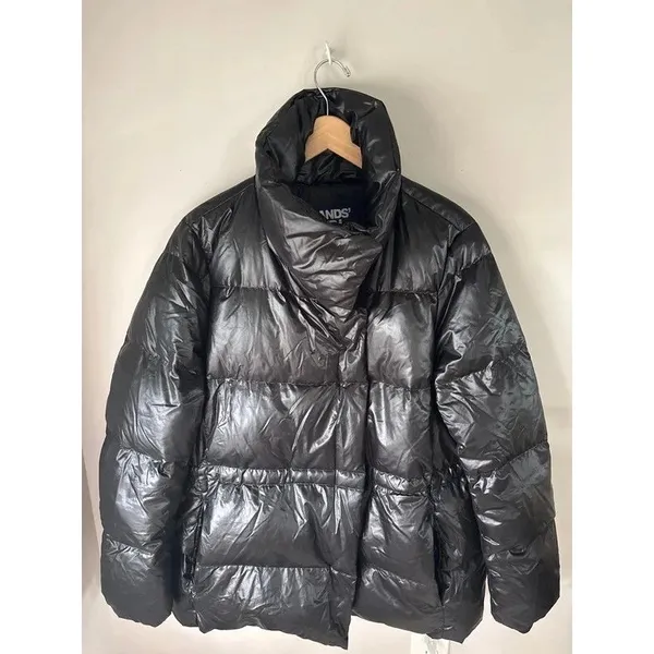 Lands’ End Black Shiny Power Down Puffer 600 Fill Jacket Adjustable Waist Large - Image 6