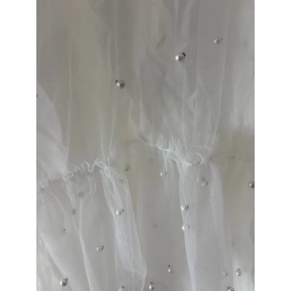 Maeve Anthropologie White Tulle Pearl Tiered Maxi Skirt Large NWT Blanc 79681953 - Image 2