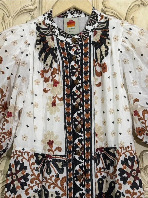 Farm Rio Boho floral-print cotton-blend long sleeves mini dress Size XSMALL - Image 4