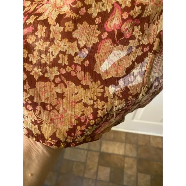 Joie Red Floral blouse small long sleeve Ruffled Stand Up Collar - Image 4