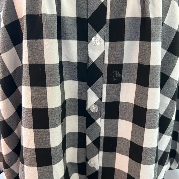 Dress Black Plaid LG Balloon Sleeve Square Neck Peasant Boho Minimalist Mud Pie - Image 3