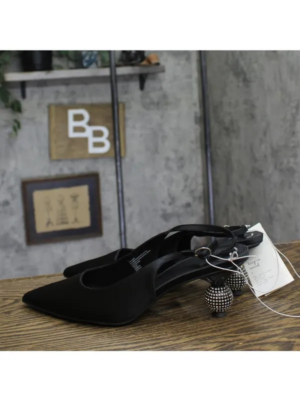 A New Day Womens Simone Rhinestone Ball Heels Disco Slingback Satin Black 9M - Image 2