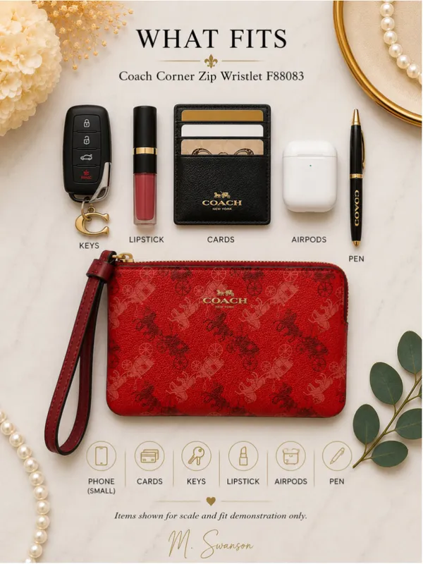 Coach Horse & Carriage Print Corner Zip Wristlet – Red - Image 6
