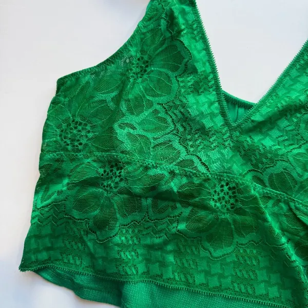 Aerie NWT Waffle Knit Lace V Back Longline Bralette Bra Green Size Medium M NEW - Image 9