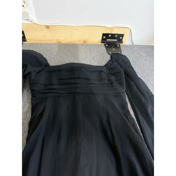 Abercrombie Women's Black Sheer Chiffon Pleated Long Sleeve Maxi Dress Size ST - Image 4