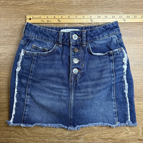 Zara Womens Jean Mini Skirt Size XS Western Buttons Festival Distressed Boho - Image 7