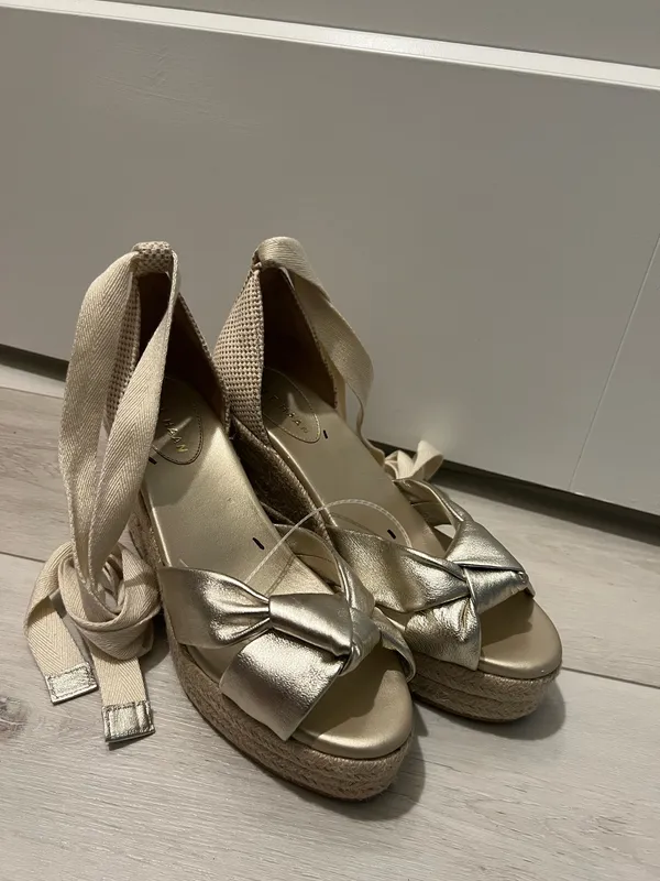 Cole Haan Gold Cream Tan Cloudfeel Hampton Wedge Platform Lace Up Sandal - Image 8