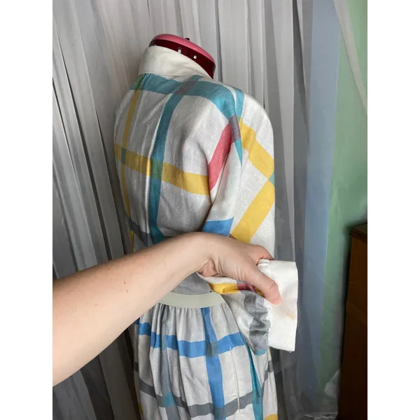 Dress Windowpane plaid shirt dress red blue yellow - Image 6