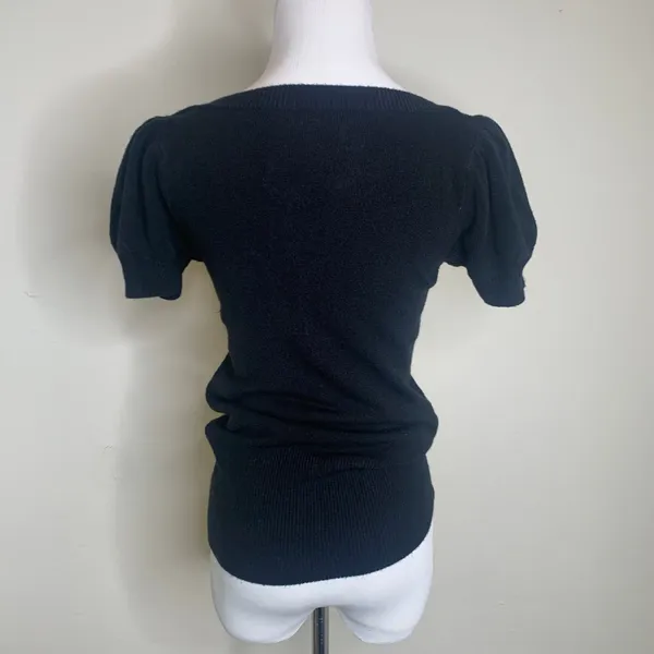 Energie Y2k Black Short Puff Sleeve Sweater Sz Medium Boho - Image 2