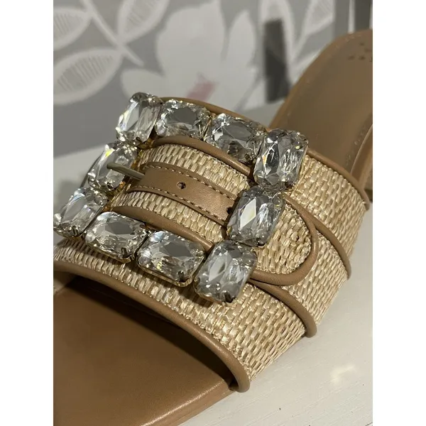 A New Day Rhinestone Buckle Slide heel Sandals Beige/Tan Women’s US 8 Slip On - Image 2