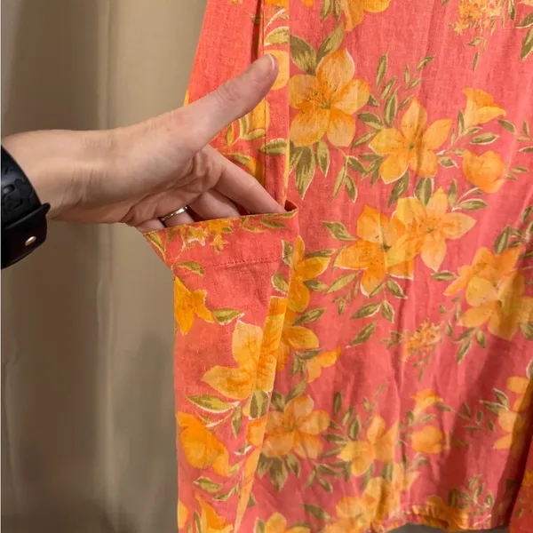White Stag Pink and Yellow Floral Mini Dress with pockets - Image 2