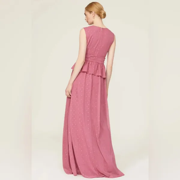 Revolve RTR LDT‎ Pink Rose Metallic Peplum Waist Sleeveless V Neck Maxi Gown Dress Sz 2 - Image 3