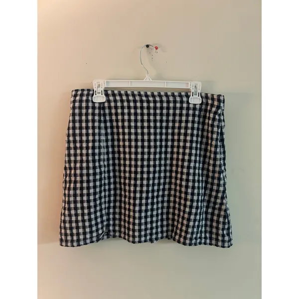 American Eagle Gingham Mini Skirt Size Large | Blue & White Check Linen Blend - Image 2