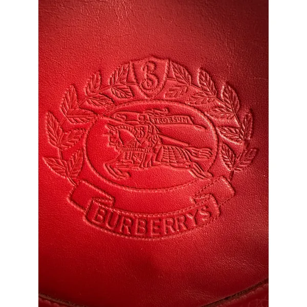 Vintage Burberrys Red Leather Shoulder Bag Crossbody Embossed Logo Crest Rare - Image 3