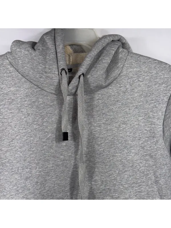 Women’s Gray Sherpa Lined Pullover Hoodie Size M Drawstring Kangaroo Pocket - Image 3