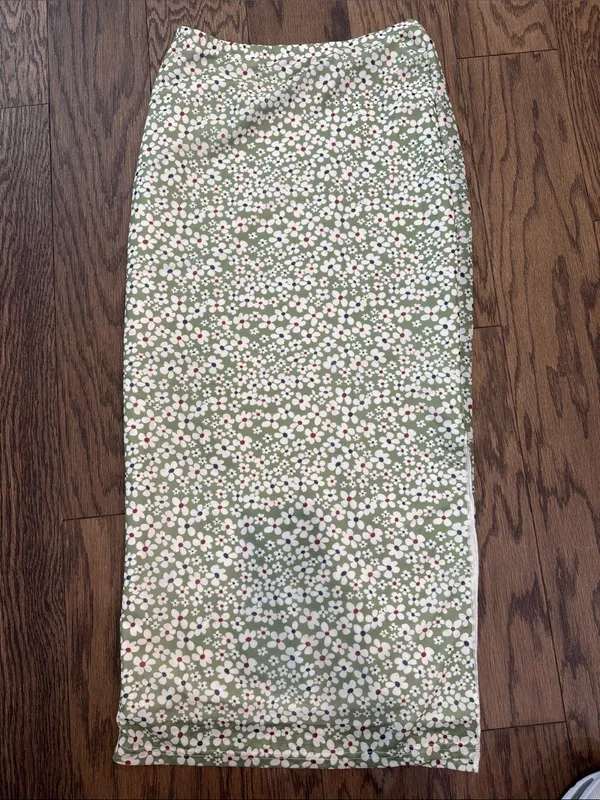 SHEIN Olive Green Floral Midi Skirt with Side Slit - Image 6