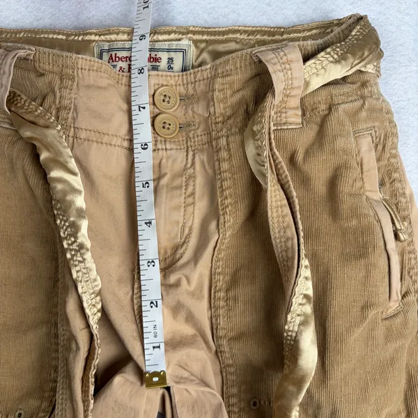 VTG Abercrombie & Fitch Paratrooper Cargo Pants Women's 0 Tan Low Rise Satin Y2K - Image 7