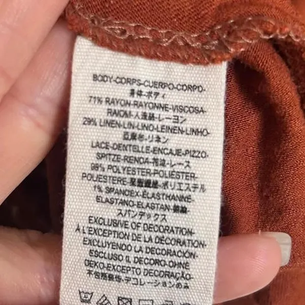 Free People Rust Lace Inset baby doll Boho Tunic Top Size M - Image 6