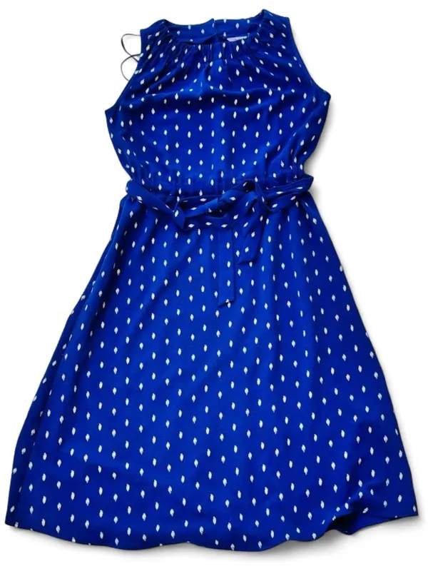 Juicy Couture Blue Polka Dot Fit & Flare Dress XS Belted Waist Y2K Feminine Midi - Image 2