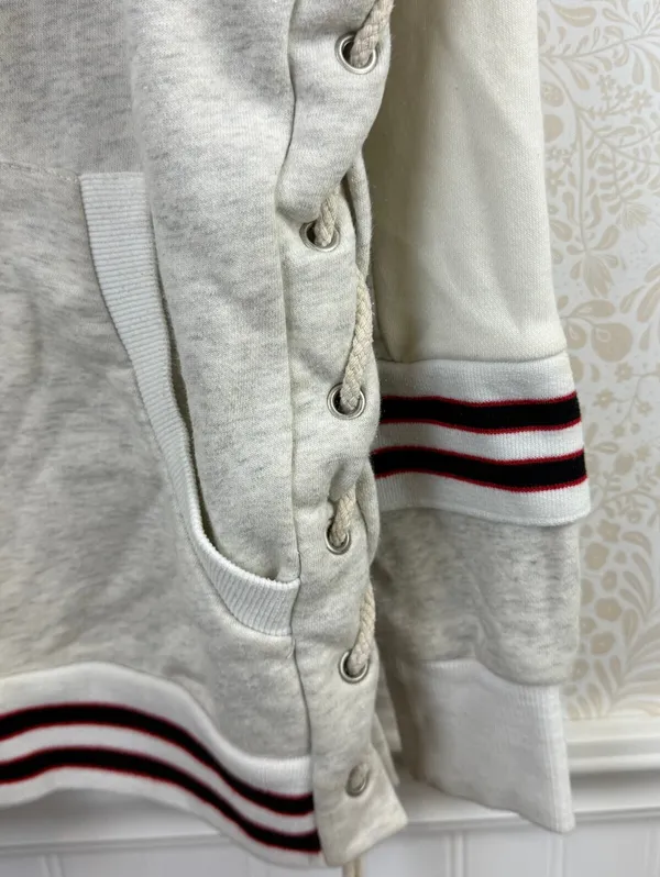POL Cream & Gray Oversized Boho Stripe Cowl Neck Lace-up Hoodie - Size - Medium - Image 3