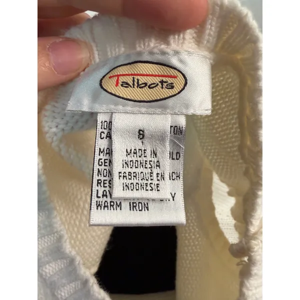 Vintage Talbots Cotton Knit Sweater Tank White Button Shoulder Textured Preppy - Image 7