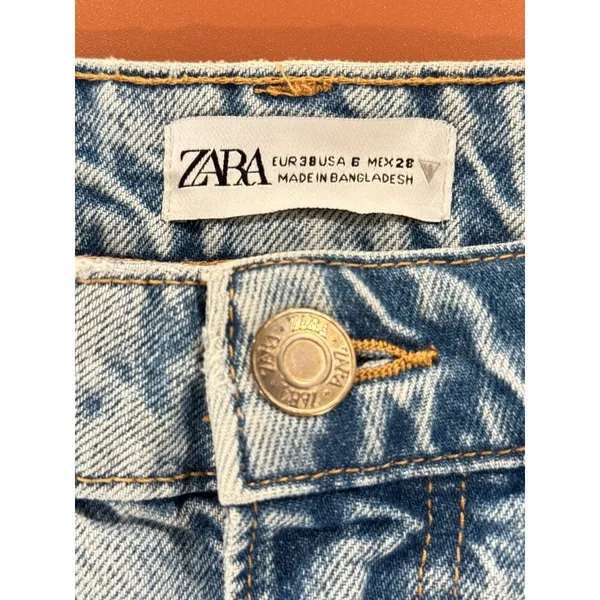 ZARA Womens Denim Shorts Blue Mom Jean High Rise Zip Fly Medium Wash Size 6 - Image 4