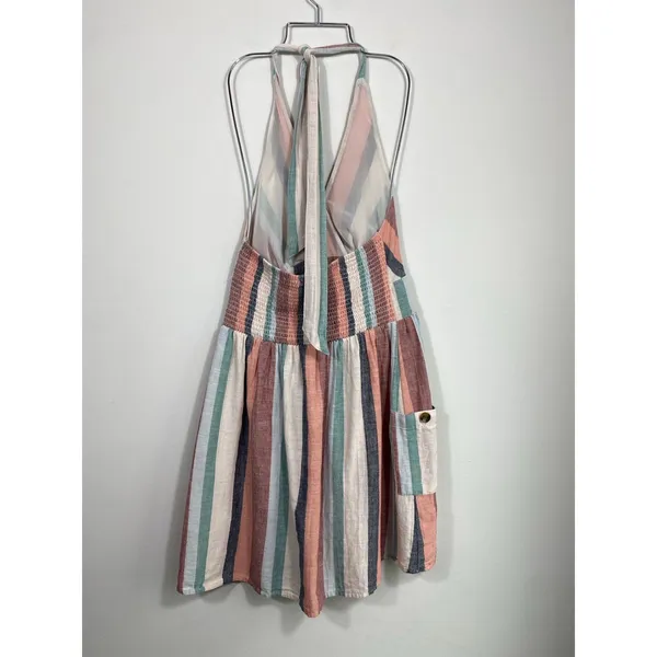 American Eagle Striped Halter Mini Dress Smocked Back Pockets M - Image 2