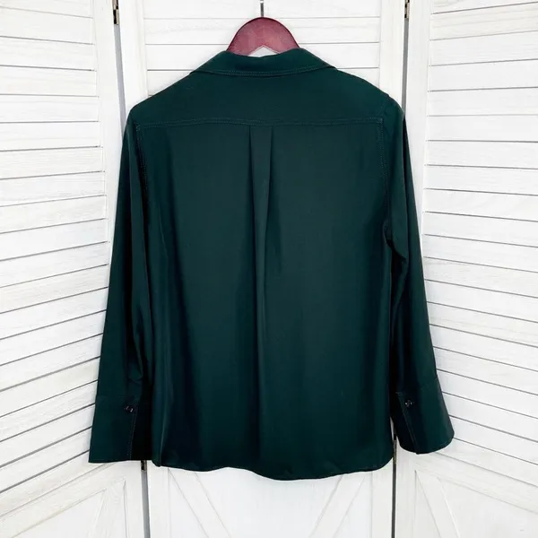 Zara V Neck Button Front Shirt Blouse‎ Dark Green Small Long Sleeve - Image 8