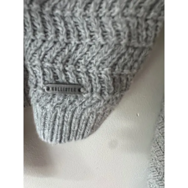 Hollister Women Gray Open Back Tie Knot Cropped Sweater XS Long Sleeve Textured - Image 3