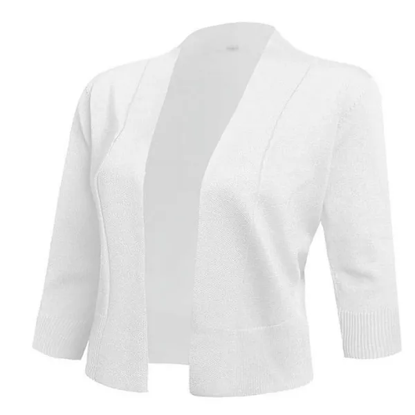 NWT ~ Women's White 3/4 Sleeve Cropped Short Shrug Cardigan Bolero Sweater ~ LAR - Image 2