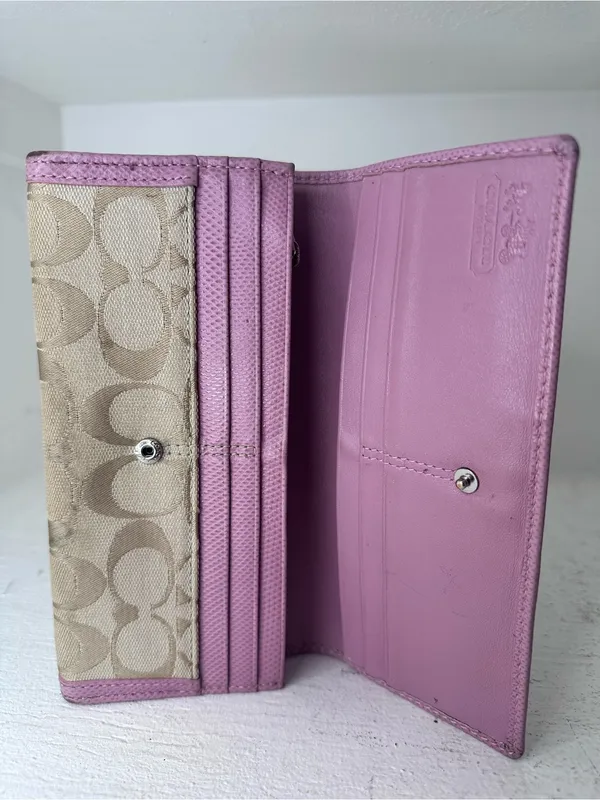 Coach Vintage Continental Wallet in Pink and Tan Signature Canvas - Image 3