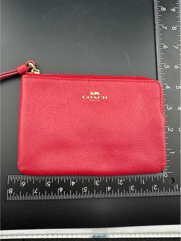 Coach Red Leather Wristlet Pouch with Gold Logo - Image 3