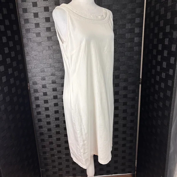 Charlie‎ Paige Linen Blend Shift Dress Womens S White Crochet Trim Grad Bridal - Image 2
