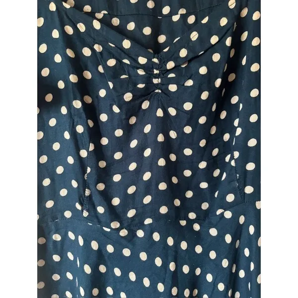 Compania Fantastica Spanish Navy White Polka Dot Indie Mini Dress Size Medium - Image 4