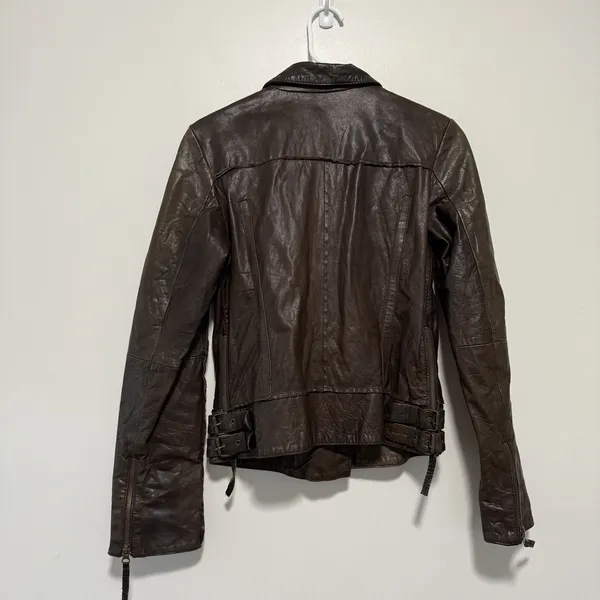 AllSaints Brown Leather‎ Lana Moto Biker Jacket Size 12 - Image 7