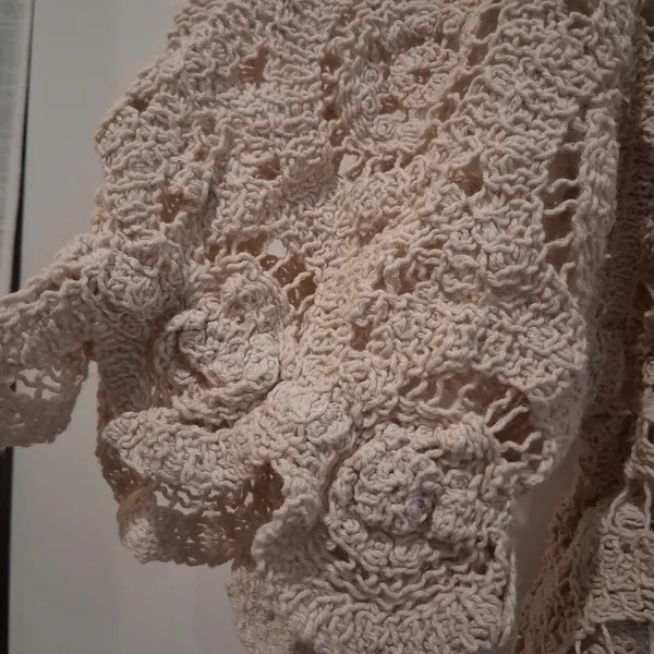Solitaire Crochet Ruffle Peplum Top Beige Boho Cottage Festival Hippie size XL - Image 3