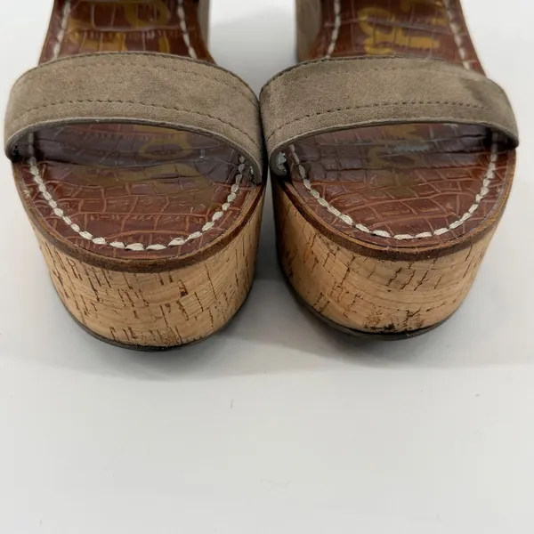 Sam Edelman Dali Taupe Suede Cork Platform Wedge Sandals‎ Womens 8.5M - Image 4