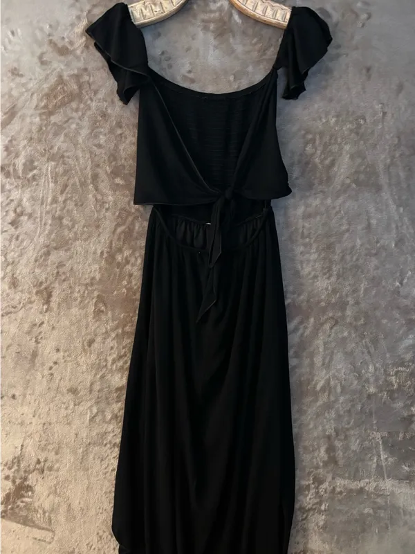 Salty Lemon Women’s Black Off-Shoulder Ruffle Sleeve Maxi Dress Size L - Image 2
