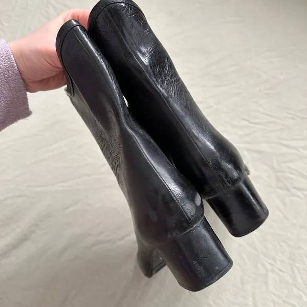 Vintage Black Square Toe Leather Heeled Boots Waterproof Sole Fleece Lined Sz 7 - Image 5