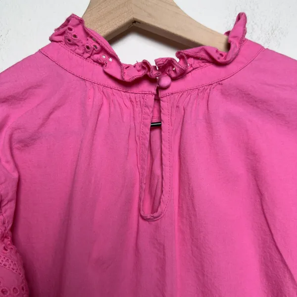 THML Women Cotton Top Medium Pink Eyelet‎ Ruffle Preppy Garden Party Resort - Image 6