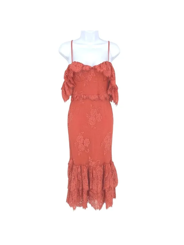 Lovers + Friends Blake Lace Ruffle Rose Pink Midi Dress Size XS Romantic Boho - Image 2