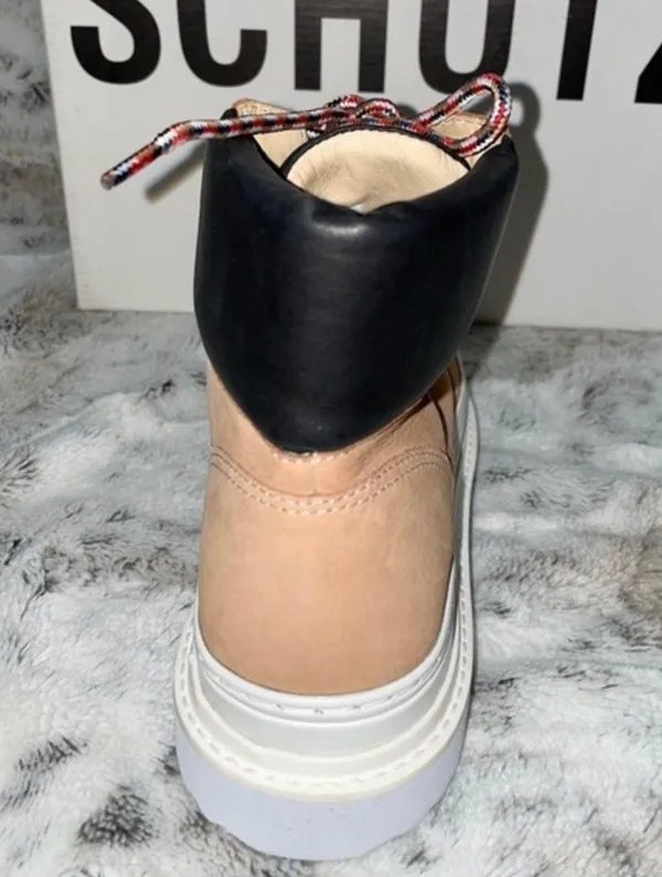 Schutz 🆕 BNIB | Marlua Leather Platform Lace Up Boot | Honey Beige & Black - Image 11