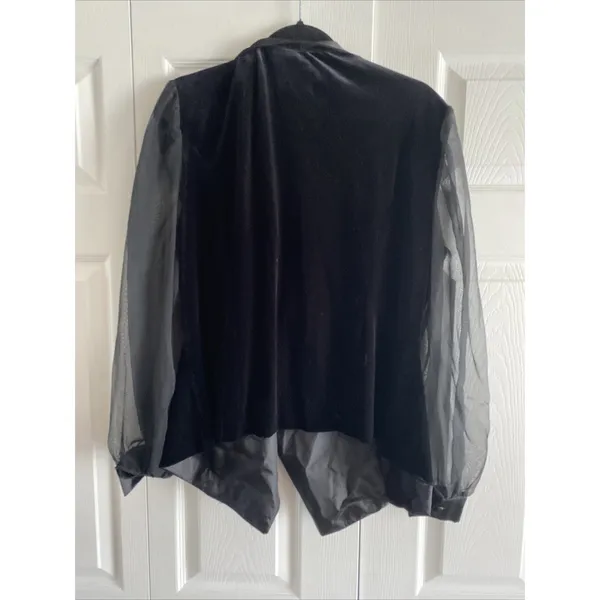 After Dark Vintage Velvet Sheer Sleeve‎ Evening Jacket Womens Size L Black Glam - Image 8