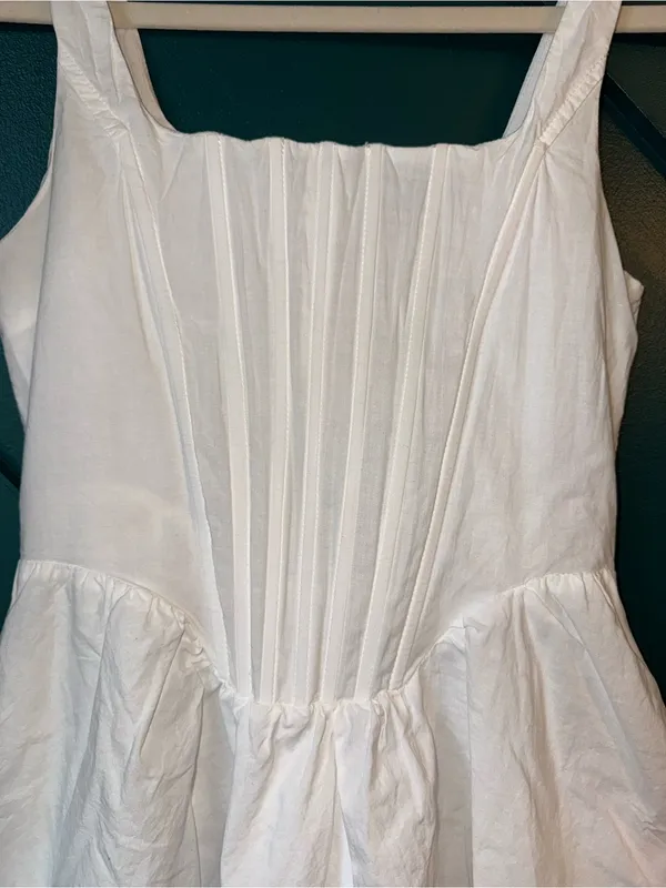 Papermoon Cotton Poplin Corset Mini Square Neck Pleated Pockets Cottagecore Dres - Image 9