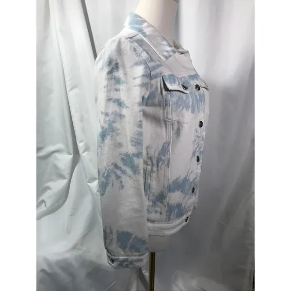 Altar'd State Blue Ivory Tie Dye‎ Denim Jacket J1283DNAS Small Cloud Wash Boho - Image 2