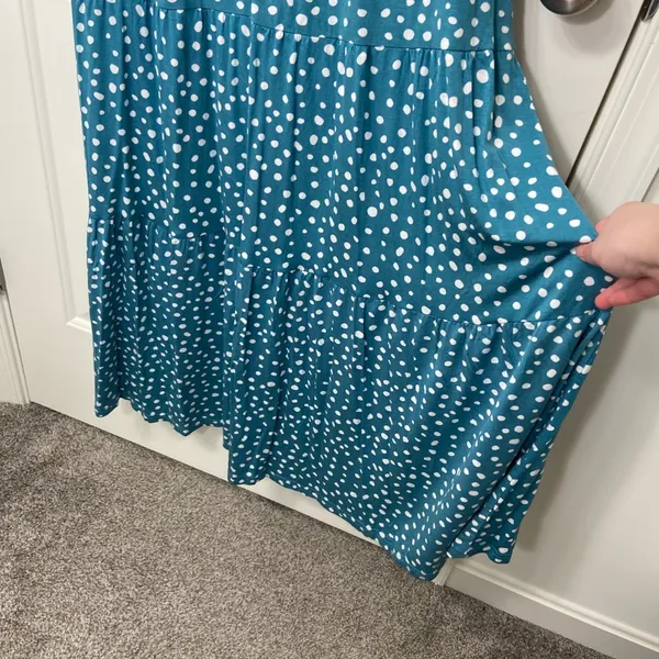 NWOT Serra women’s blue white polka dotted spotted tiered stretch maxi dress‎ M - Image 6
