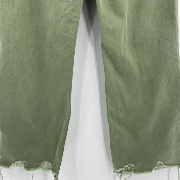 BAYEAS Wide Leg Jeans Green Denim High‎ Rise Raw Hem Distressed Women’s Size 24 - Image 6
